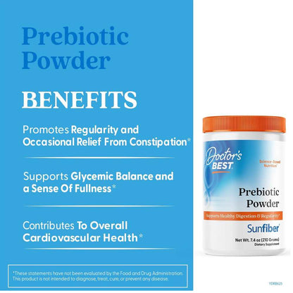 Doctor's Best Prebiotic Powder, Sunfiber®, Unflavored,  210g