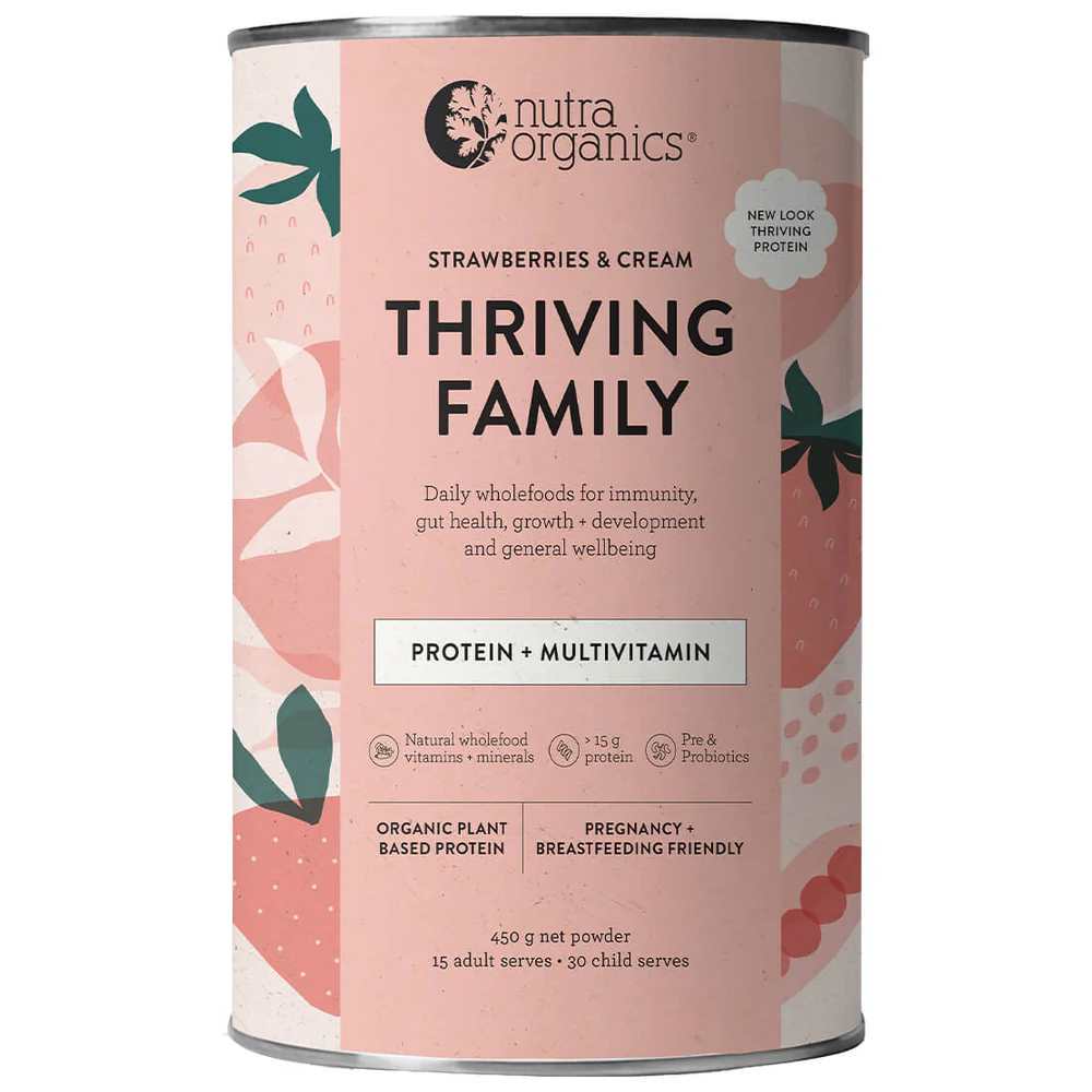 Nutra Organics Thriving Family Protein - Strawberries & Cream 450g