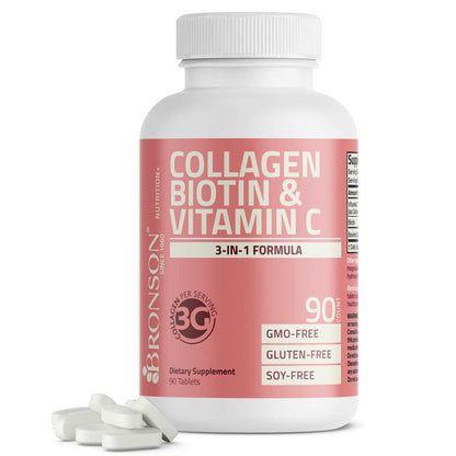 Bronson Vitamins Collagen, Biotin & Vitamin C Advanced Beauty Support Formula 90 Tabs