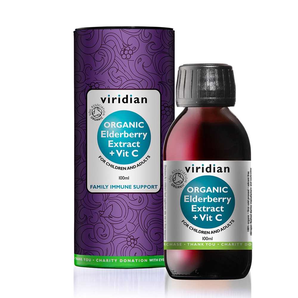 Viridian Organic Elderberry Extract + Vitamin C – Immune Support for Children & Adults, 100ml