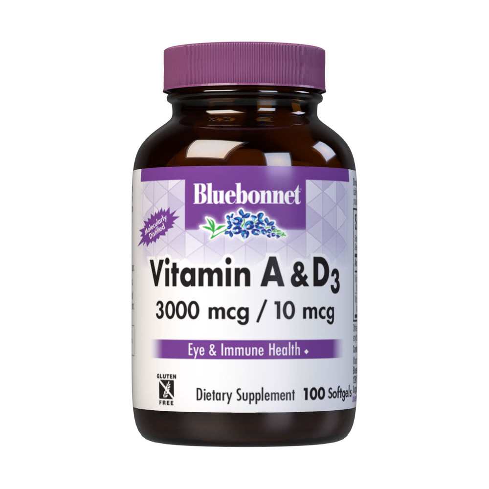Bluebonnet Nutrition Vitamin a & D3 3000 Mcg (10,000 Iu)/ 10 Mcg (400 Iu) 100 Softgels