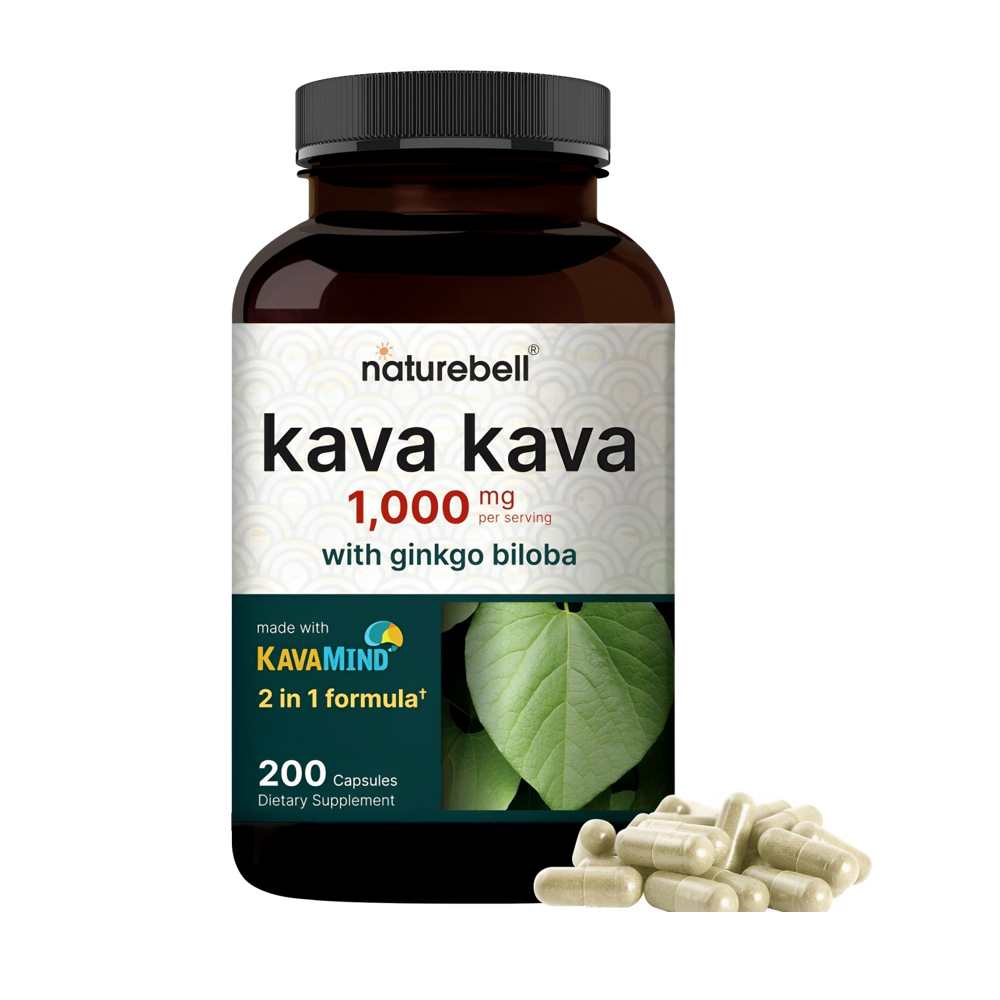 Nature Bell Kava Kava 1000mg with Ginkgo Biloba – 2-In-1 Stress & Cognitive Support (200 Capsules)