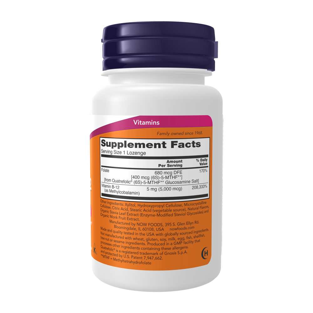 Now Foods Methyl B-12 5000 Mcg + Folate – Energy & Nerve Health – 60 Lozenges