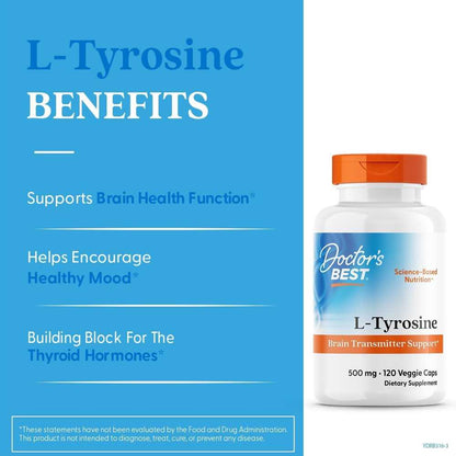 Doctor's Best Best L-Tyrosine, 500 Mg, 120 Veggie Caps