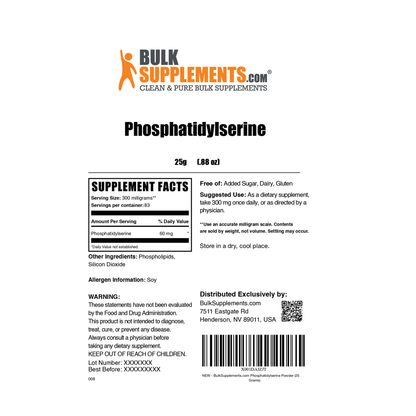 BulkSupplements Phosphatidyl Serine Powder – 300mg per Serving | 25g (83 Servings)