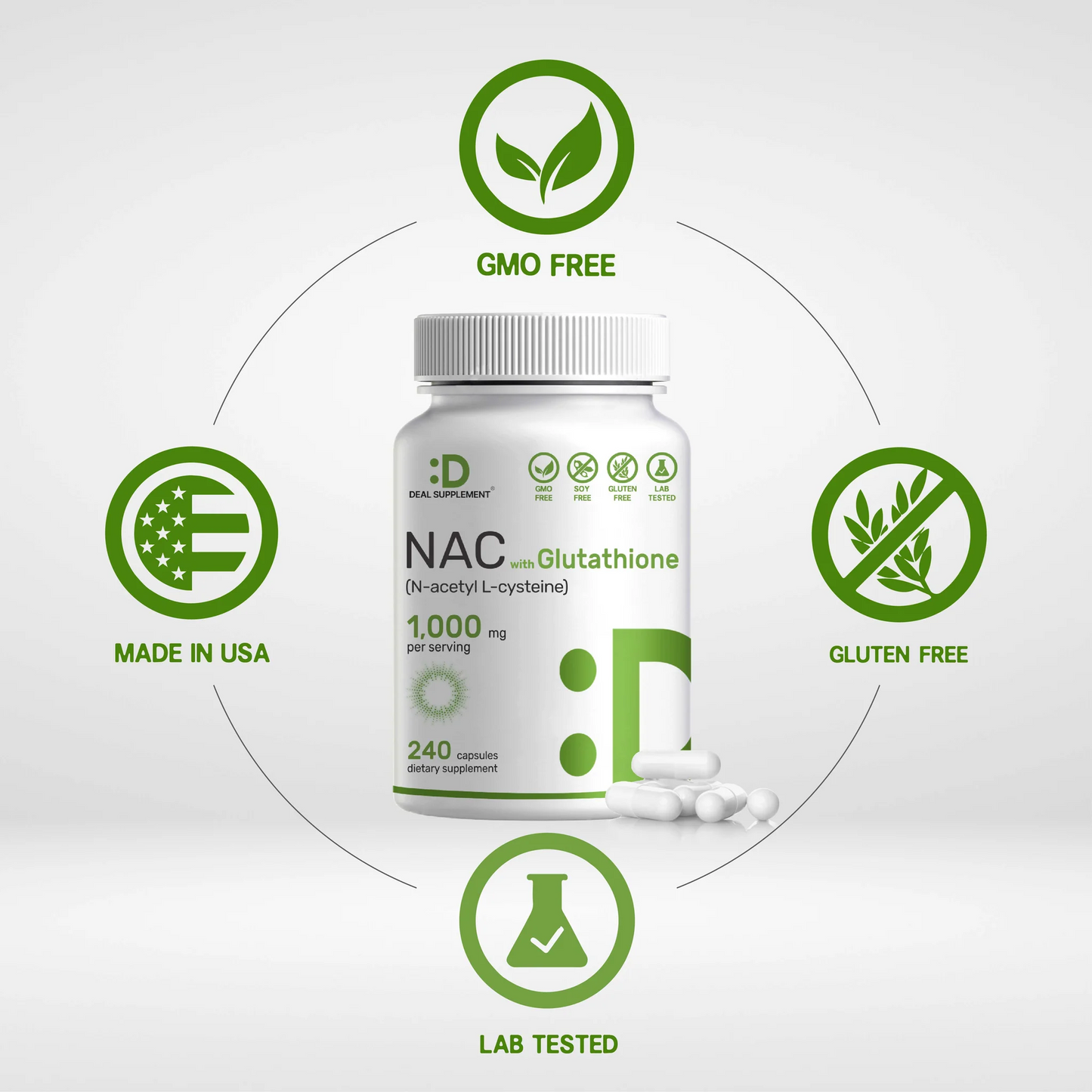 Deal Supplement N-Acetyl Cysteine with Reduced Glutathione, 240 Capsules