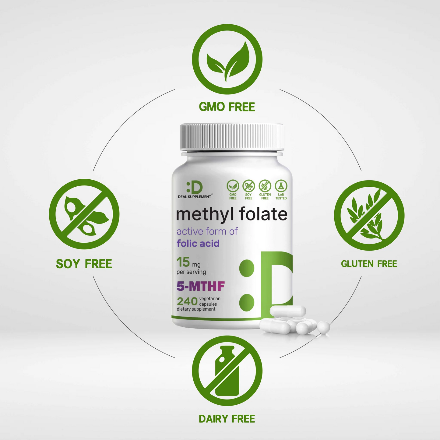Deal Supplement L Methylfolate 15mg Per Serving, 240 Veggie Capsules