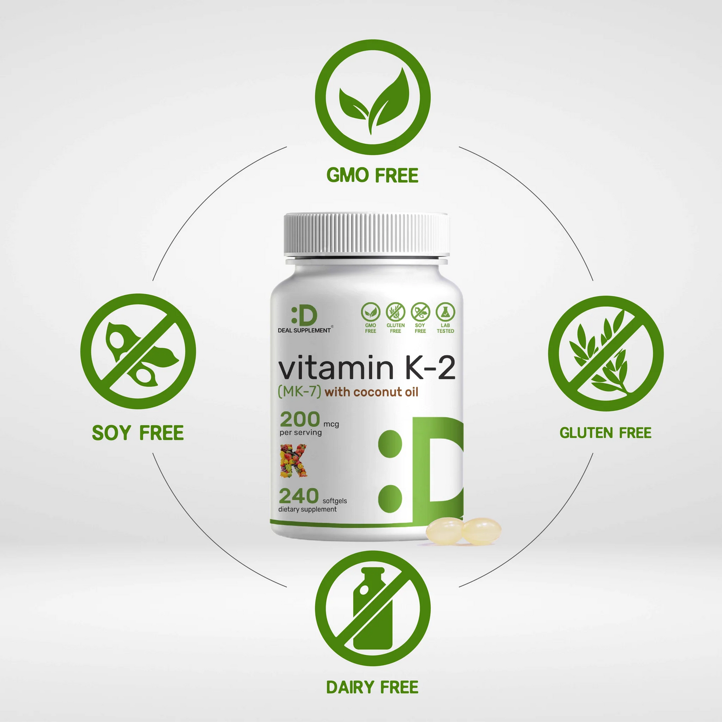 Deal Supplement Vitamin K2 (MK-7) 200mcg, 240* Virgin Coconut Oil Softgels