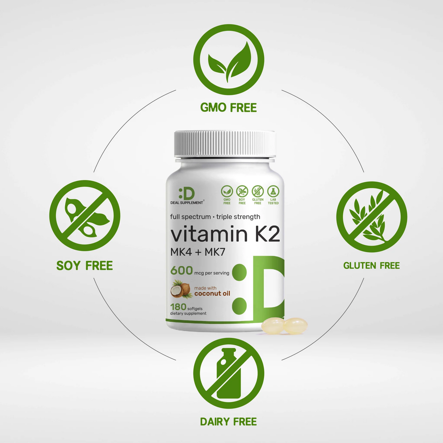 Deal Supplement Vitamin K2 600mcg, 180 Virgin Coconut Oil Softgel