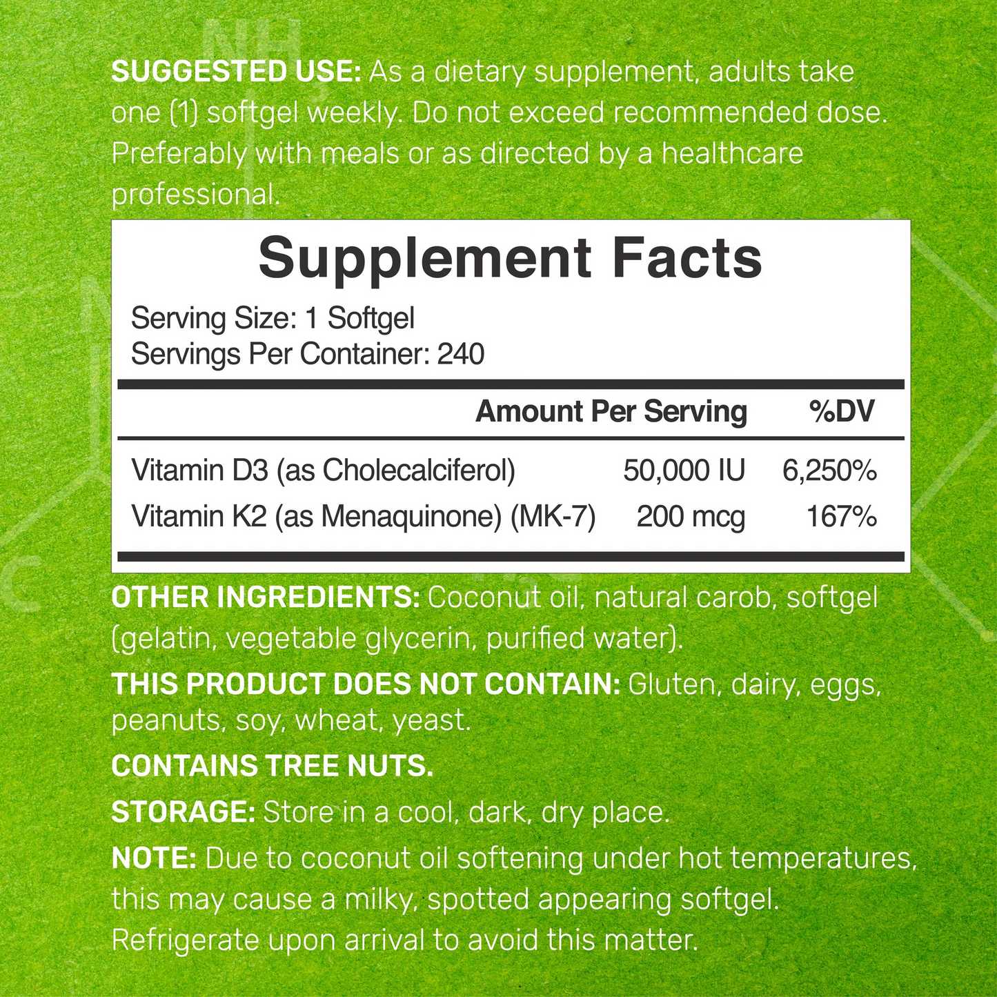 Deal Supplement Vitamin D3 50,000 IU + K2 MK7 200 mcg, 240 Softgels