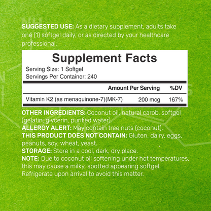 Deal Supplement Vitamin K2 (MK-7) 200mcg, 240* Virgin Coconut Oil Softgels