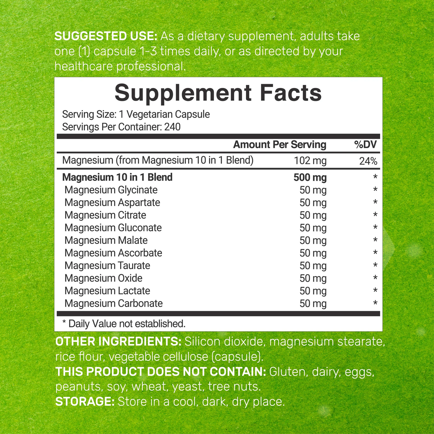 Deal Supplement magnesium 10-in-1 complex 500 mg 240 Veggie Capsules