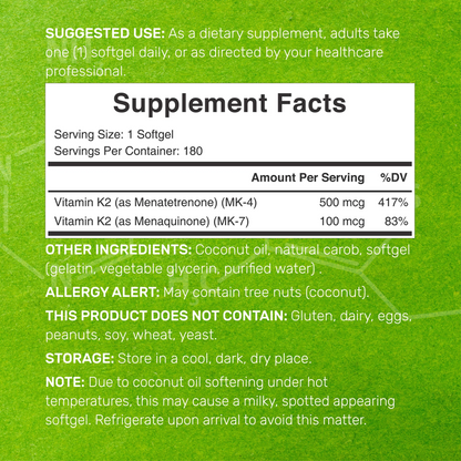 Deal Supplement Vitamin K2 600mcg, 180 Virgin Coconut Oil Softgel