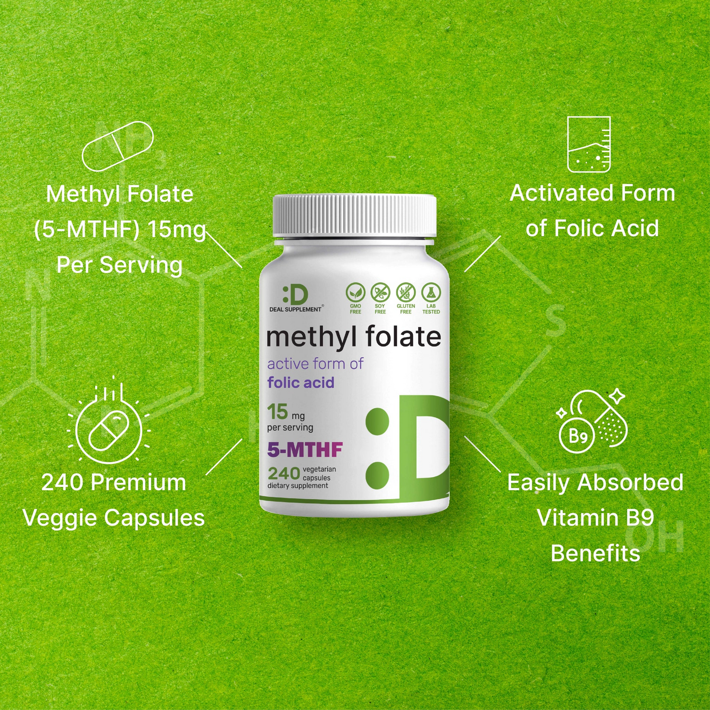 Deal Supplement L Methylfolate 15mg Per Serving, 240 Veggie Capsules