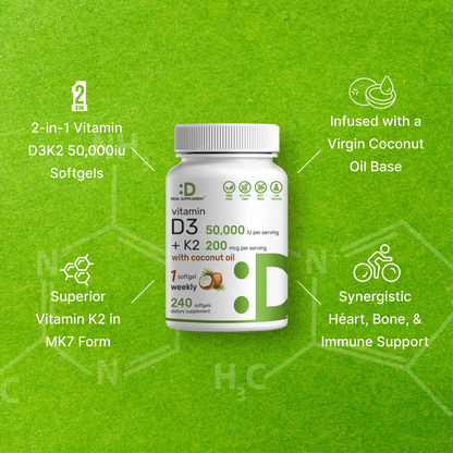 Deal Supplement Vitamin D3 50,000 IU + K2 MK7 200 mcg, 240 Softgels