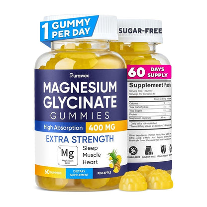 Purawex Magnesium Glycinate Gummies – Extra Strength 400mg  60 Gummies