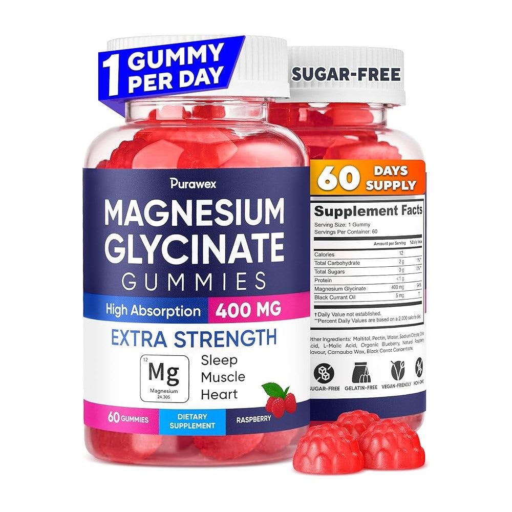 Purawex Magnesium Glycinate Gummies – Extra Strength 400mg  60 Gummies