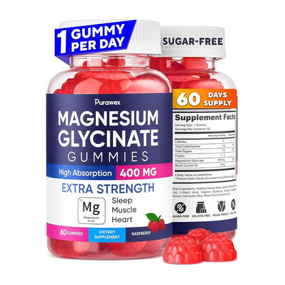 Purawex Magnesium Glycinate Gummies – Extra Strength 400mg  60 Gummies