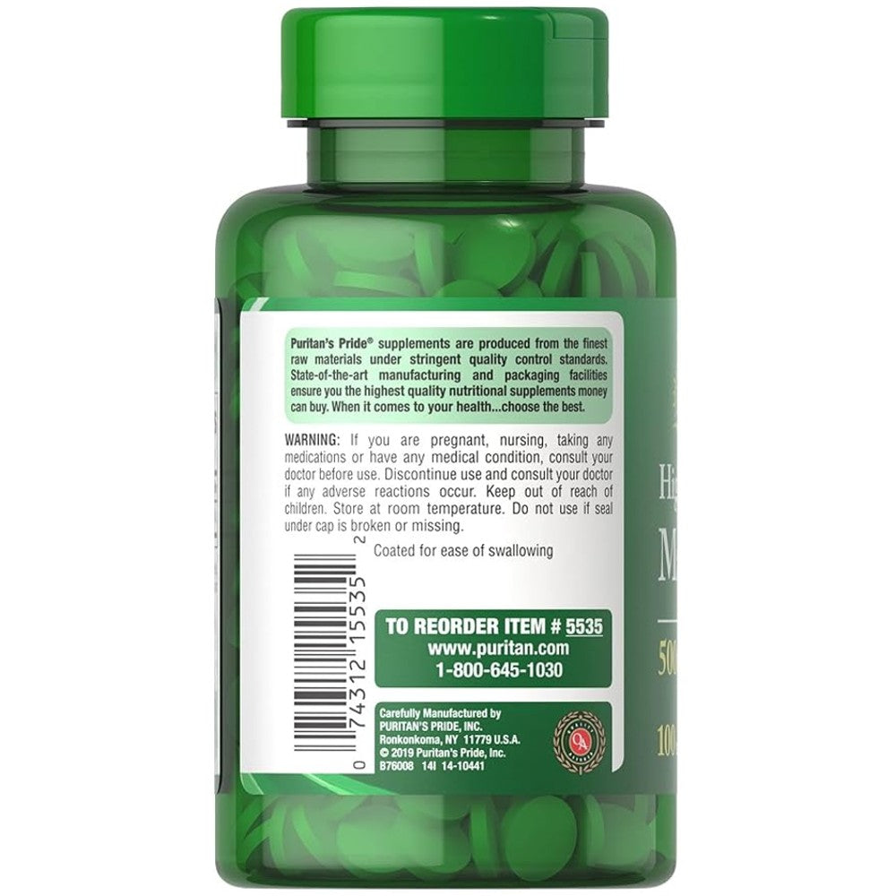 Puritan's Pride High Potency Magnesium 500mg – 100 Tablets