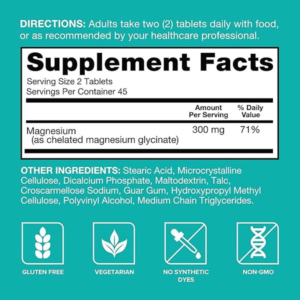 Qunol Magnesium Glycinate 300mg – Nerve & Muscle Support, 90 Tablets