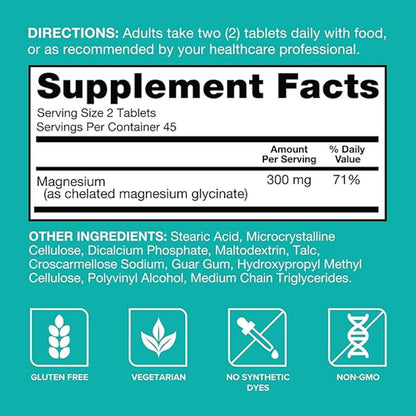 Qunol Magnesium Glycinate 300mg – Nerve & Muscle Support, 90 Tablets