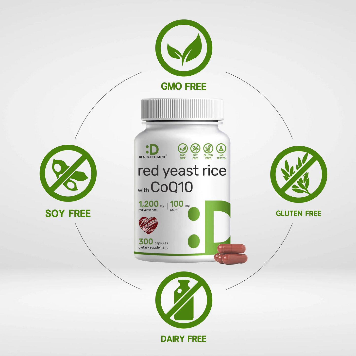 Deal Supplement Red Yeast Rice 1,200mg Per Serving with CoQ10, 300 Capsules