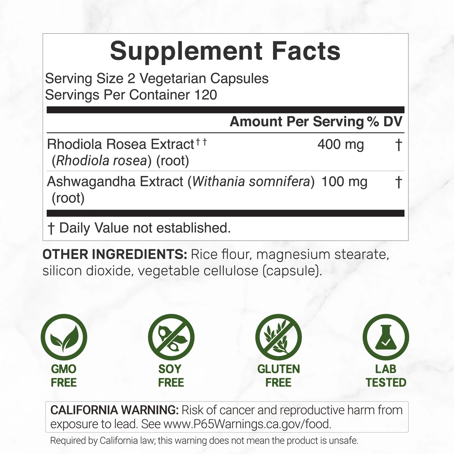 Deal Supplement Rhodiola Rosea with Ashwagandha, 240 Vegetarian Capsules