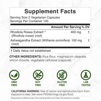 Deal Supplement Rhodiola Rosea with Ashwagandha, 240 Vegetarian Capsules