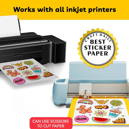 waterproof vinyl sticker sheets A4(8.3 x 11.7) Size printable Inkjet Printer and Laser White Glossy Sticker Paper
