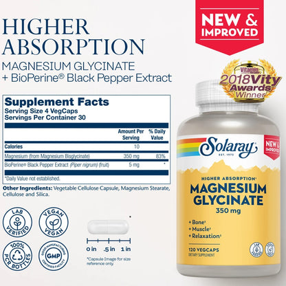 Solaray Magnesium Glycinate 350mg New Update Bottle