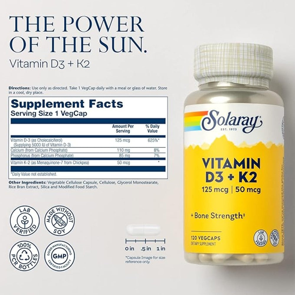 Solaray Vitamin D3 + K2 – Bone & Heart Health