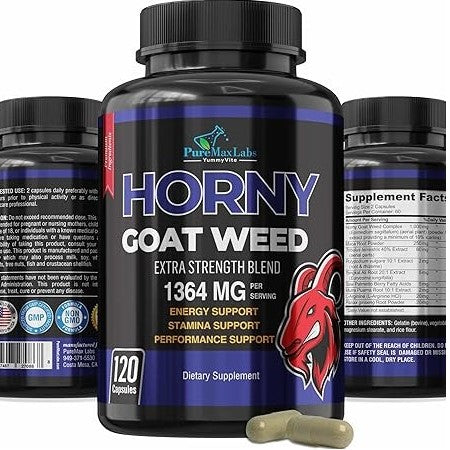 Pure Max Labs Horny Goat Weed – Extra Strength 1364mg | Energy, Stamina & Performance Support – 120 Capsules