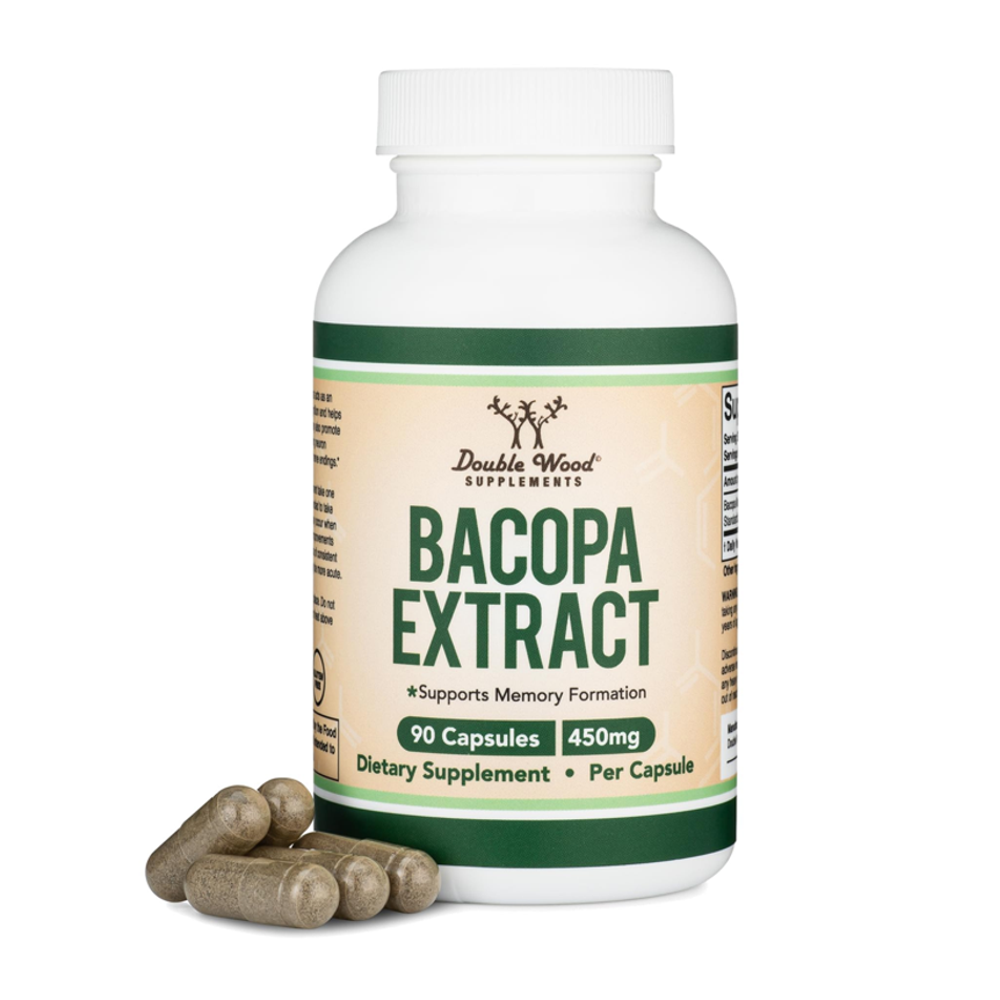 Double Wood Bacopa Extract – 450mg Per Capsule | Supports Memory Formation & Cognitive Function | 90 Capsules | Dietary Supplement