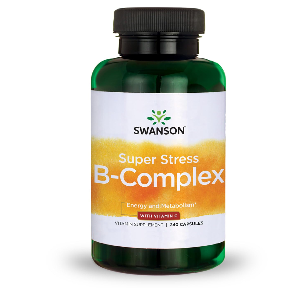 Swanson Super Stress B-Complex with Vitamin C – Energy, Metabolism & Immune Support | 240 Capsules