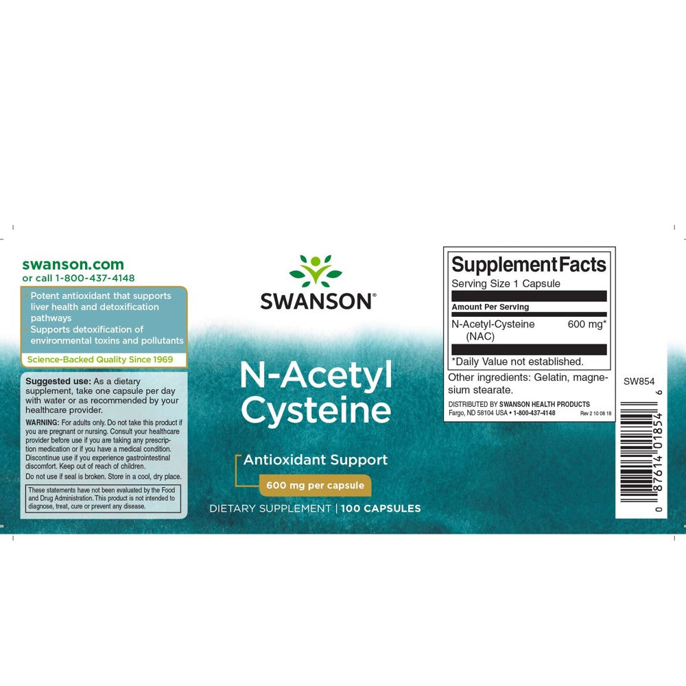 Swanson NAC N-Acetyl Cysteine 600mg - 100 Capsules | Antioxidant & Liver Support