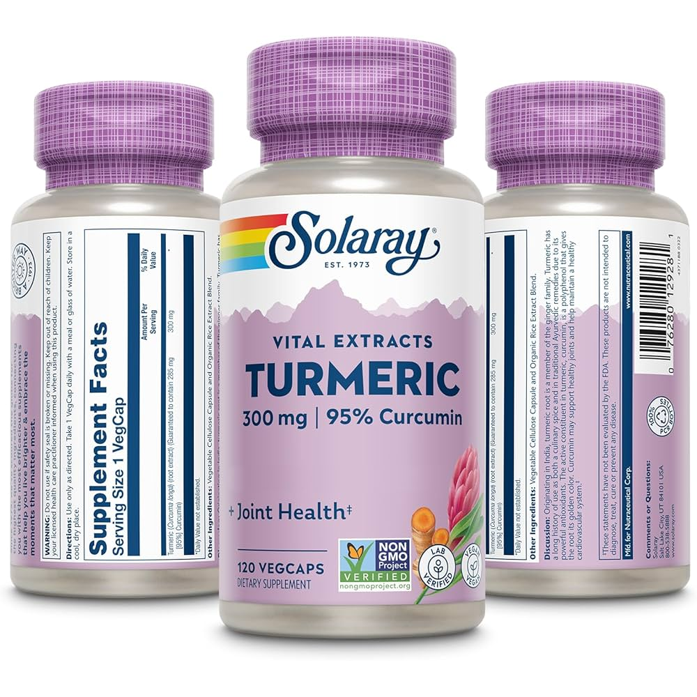 Solaray Turmeric 600mg – 95% Curcumin for Joint & Cardiovascular Support | 10 VegCaps