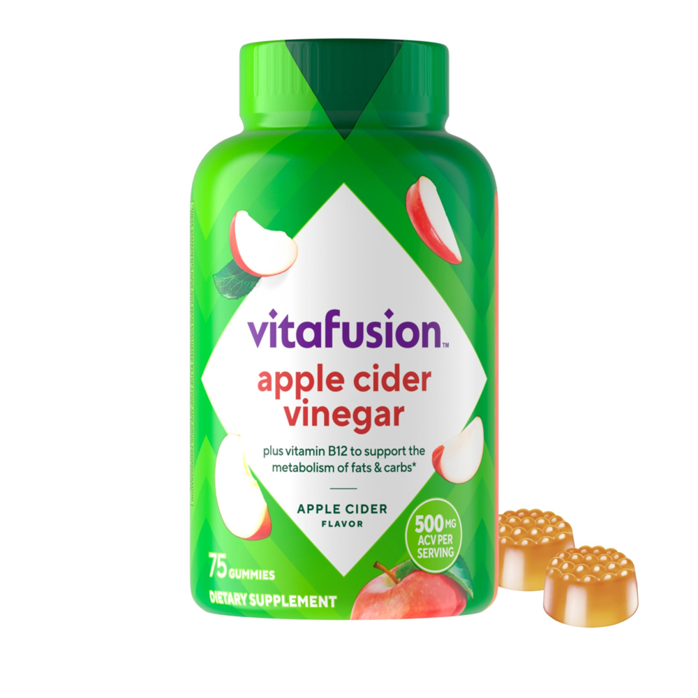 Vitafusion Apple Cider Vinegar Gummies – 500mg ACV + Vitamin B12 for Metabolism Support – Apple Cider Flavor