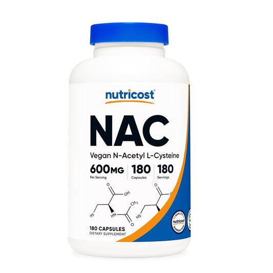 Nutricost NAC (N-Acetyl L-Cysteine) 600mg – Vegan Antioxidant & Lung Support | 180 Capsules