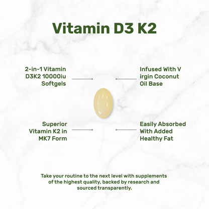 Deal Supplement Vitamin D3+K2 10000 IU with Virgin Coconut Oil, 250 Softgels
