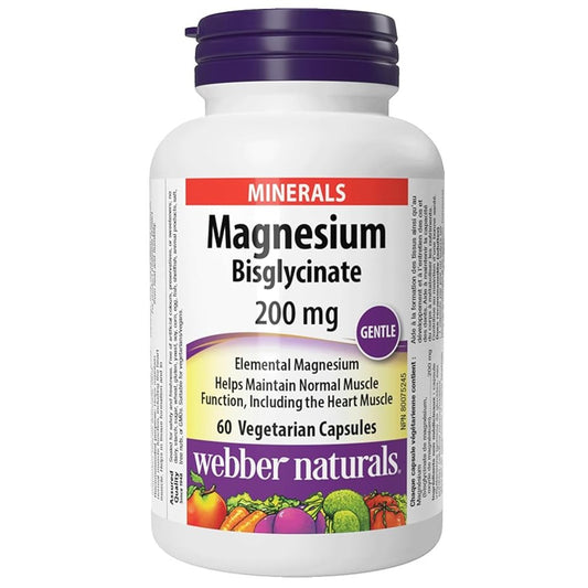 Webber Naturals Magnesium Bisglycinate 200mg – Gentle Formula 60 Capsules