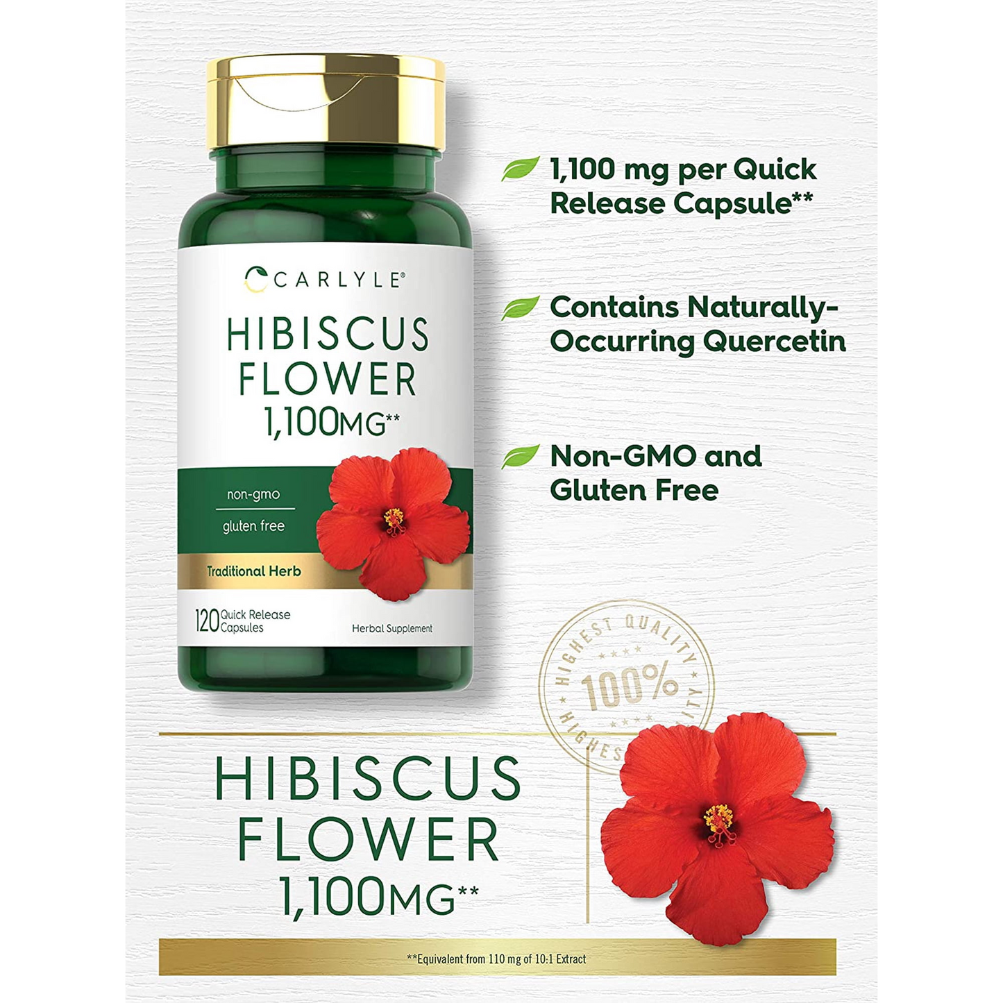 Carlyle Nutritionals Hibiscus Flower Extract 1100| 120 Capsules