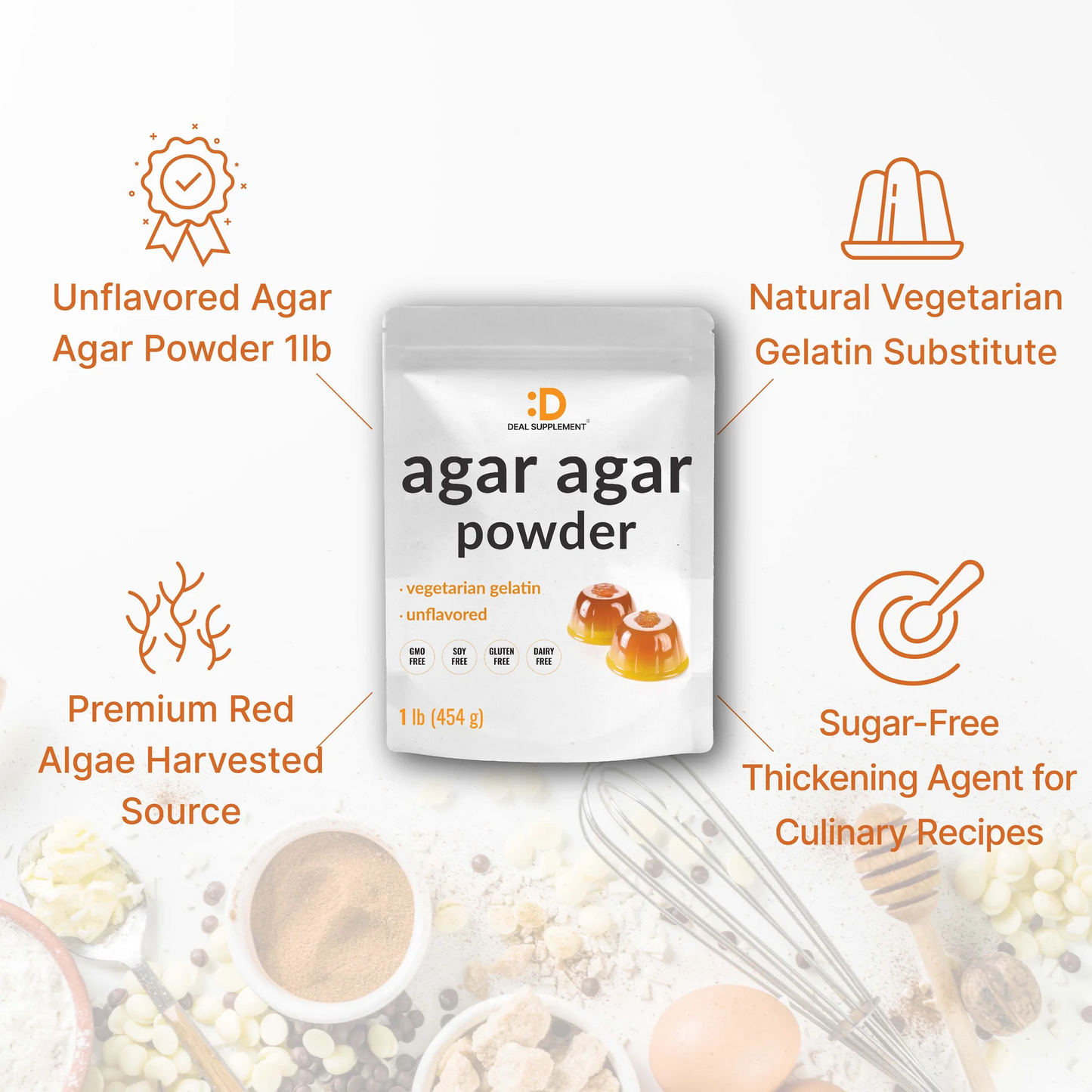 Deal Supplement Unflavored Agar Agar Powder, 1 Pound