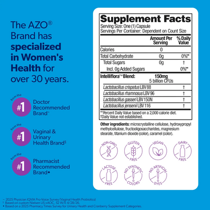 AZO Complete Feminine Balance Daily Probiotic - Supports Vaginal Health, Restores pH & Good Bacteria Balance, Clinically Proven, 30 Capsules