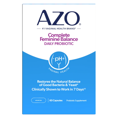 AZO Complete Feminine Balance Daily Probiotic - Supports Vaginal Health, Restores pH & Good Bacteria Balance, Clinically Proven, 30 Capsules