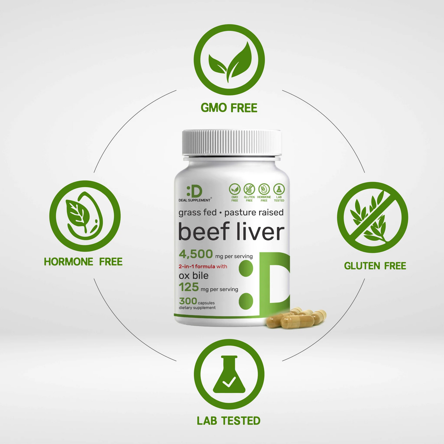 Deal Supplement Beef Liver with Ox Bile 4,500mg Per Serving, 300 Capsules