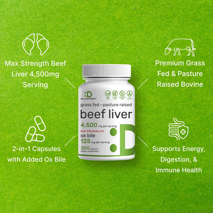 Deal Supplement Beef Liver with Ox Bile 4,500mg Per Serving, 300 Capsules