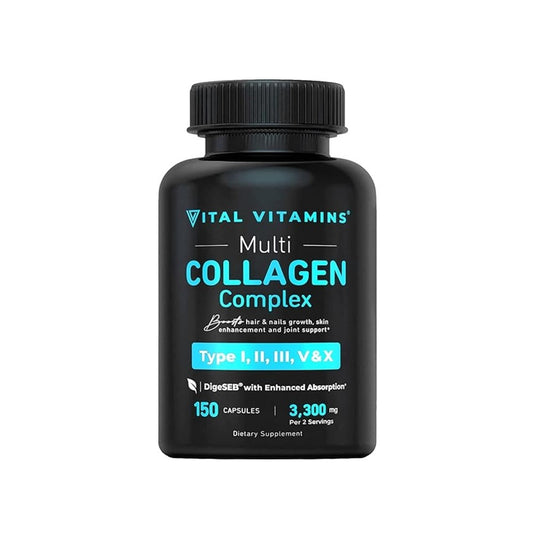 Vital Vitamins Multi Collagen Complex - Hair, Skin & Nails Support | Joint Health | Enhanced Absorption | 150 Capsules