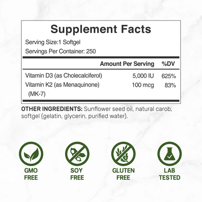 Deal Supplement Vitamin D3 K2 5000IU 250 Softgels