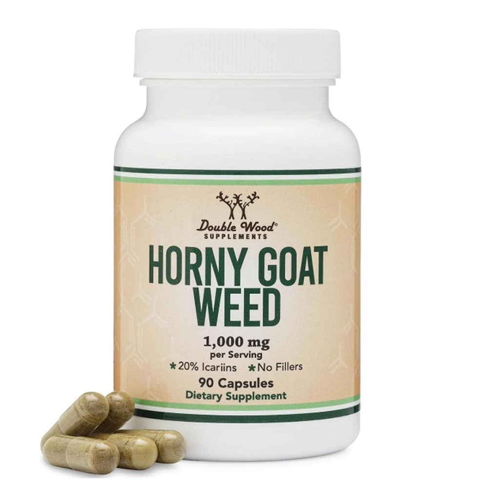 Double Wood Supplements Horny Goat Weed – 1000mg Per Serving, 20% Icariins, No Fillers | 90 Capsules Dietary Supplement