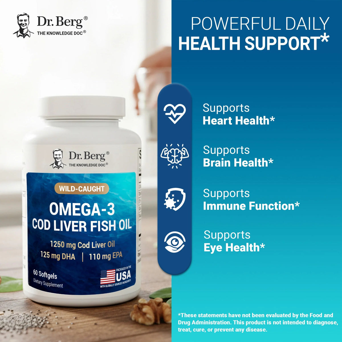Dr. Berg Maximum Strength Omega-3 Cod Liver Fish Oil 60 Softgels